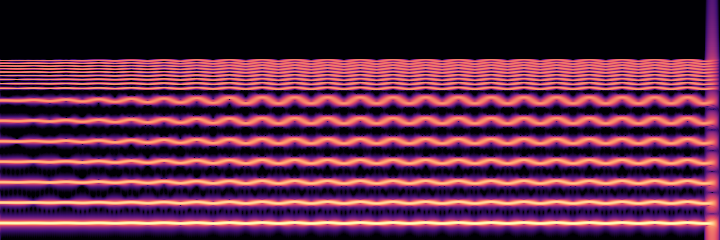 A spectrogram of a saw tone whose lines wave more and more